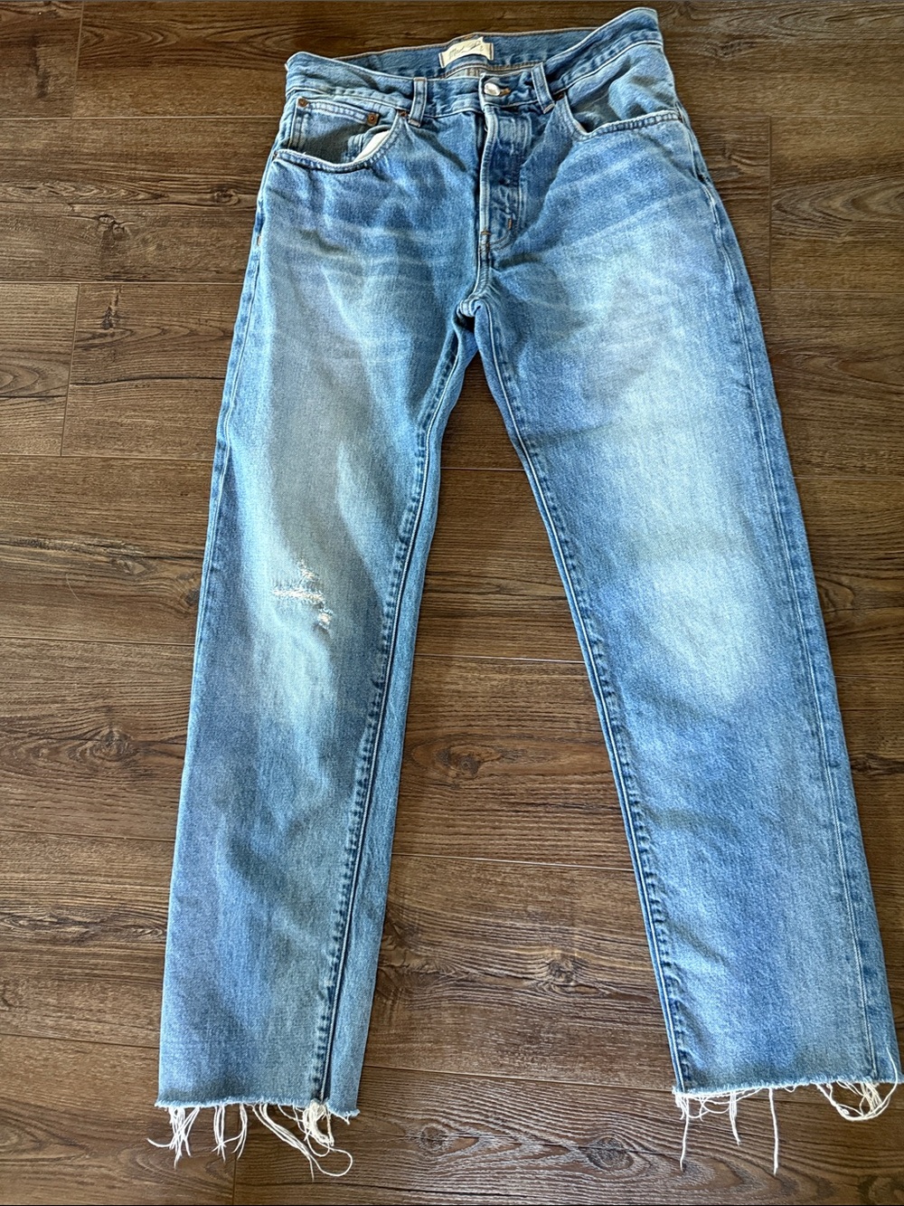 Madewell Light Blue Cropped Straight Jeans with Raw Hem